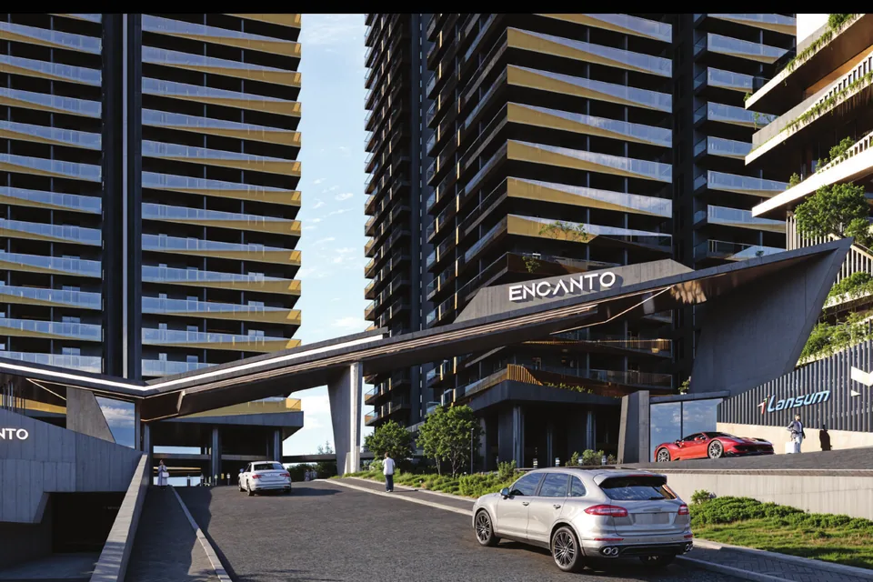Drive to the direct basement access at Encanto with the towers above