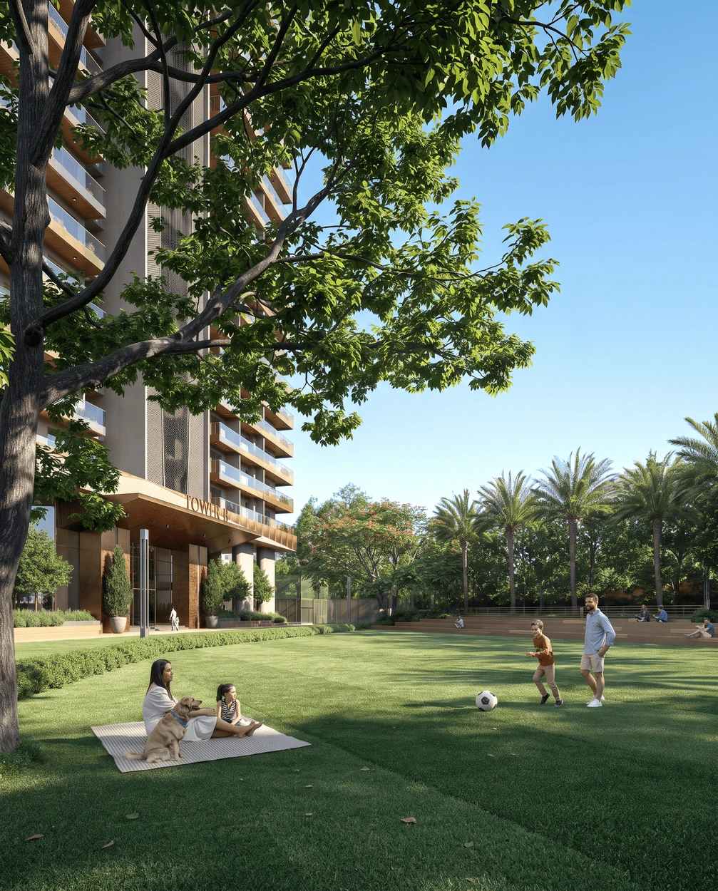 Encanto's three 60-floor towers rising above the landscaped podium in Puppalaguda, Hyderabad
