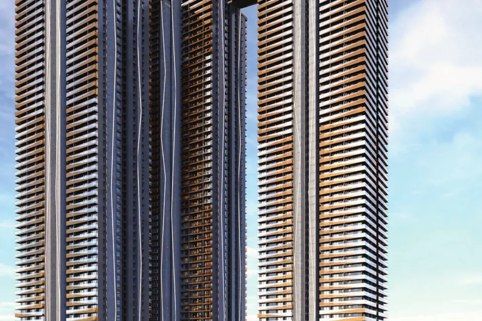 Encanto's three towers in daylight, among the tallest residential towers in West Hyderabad